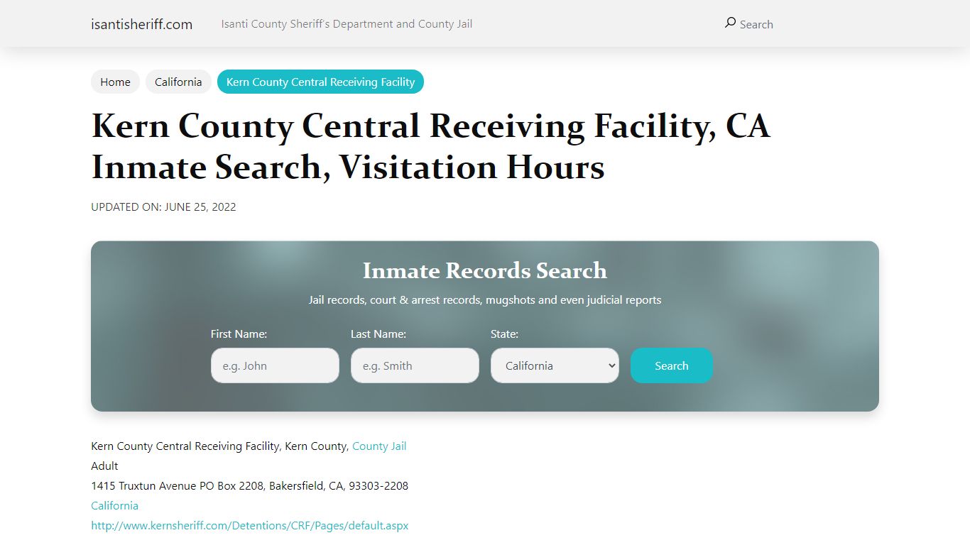 Kern County Central Receiving Facility - isantisheriff.com